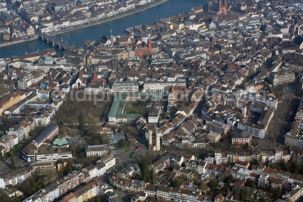 Aerial photograph Basel - The area of the University of Basel with botanical gardens and Spalentor in downtown Basel, Switzerland