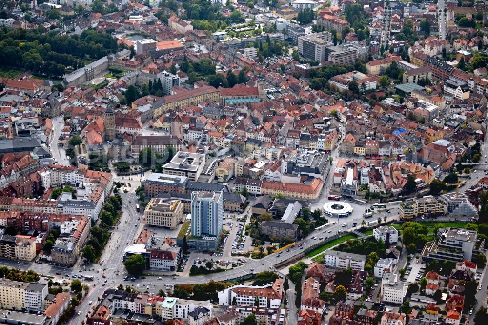 Aerial image Bayreuth - City view of the city area of in Bayreuth in the state Bavaria and church