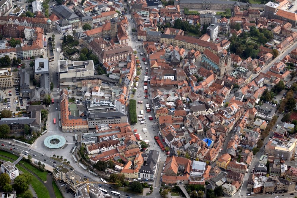 Aerial image Bayreuth - City view of the city area of in Bayreuth in the state Bavaria and church