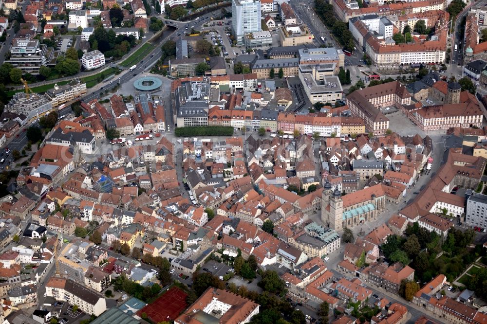 Bayreuth from above - City view of the city area of in Bayreuth in the state Bavaria and church