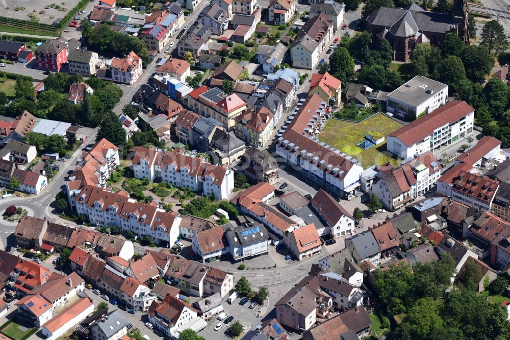 Aerial photograph Schopfheim - City view on down town at the Pflug area and retirement home Schaerers Au in Schopfheim in the state Baden-Wurttemberg, Germany