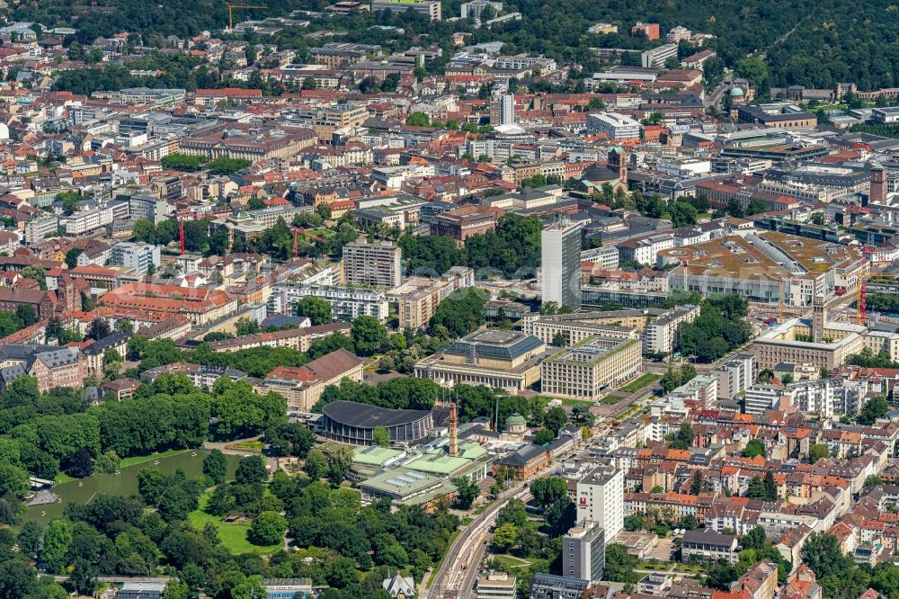 Karlsruhe from the bird's eye view: City view on down town BereichSchwarzwaldhalle and Konkress Zentrum in Karlsruhe in the state Baden-Wuerttemberg, Germany