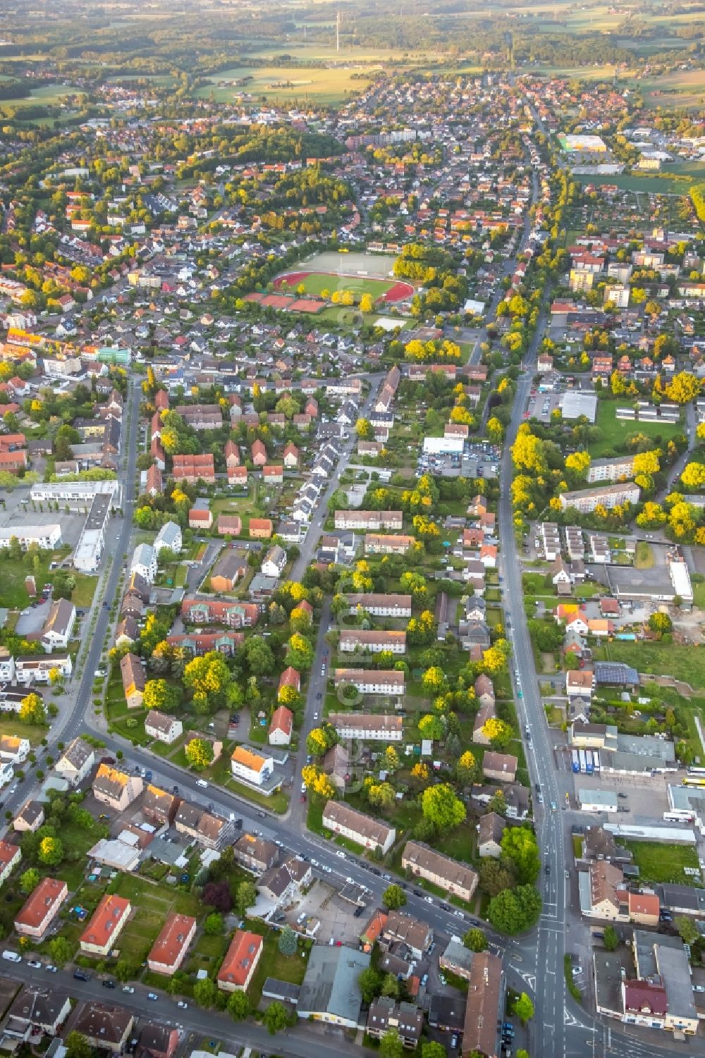 Bergkamen from the bird's eye view: City view of the city area of in Bergkamen in the state North Rhine-Westphalia, Germany