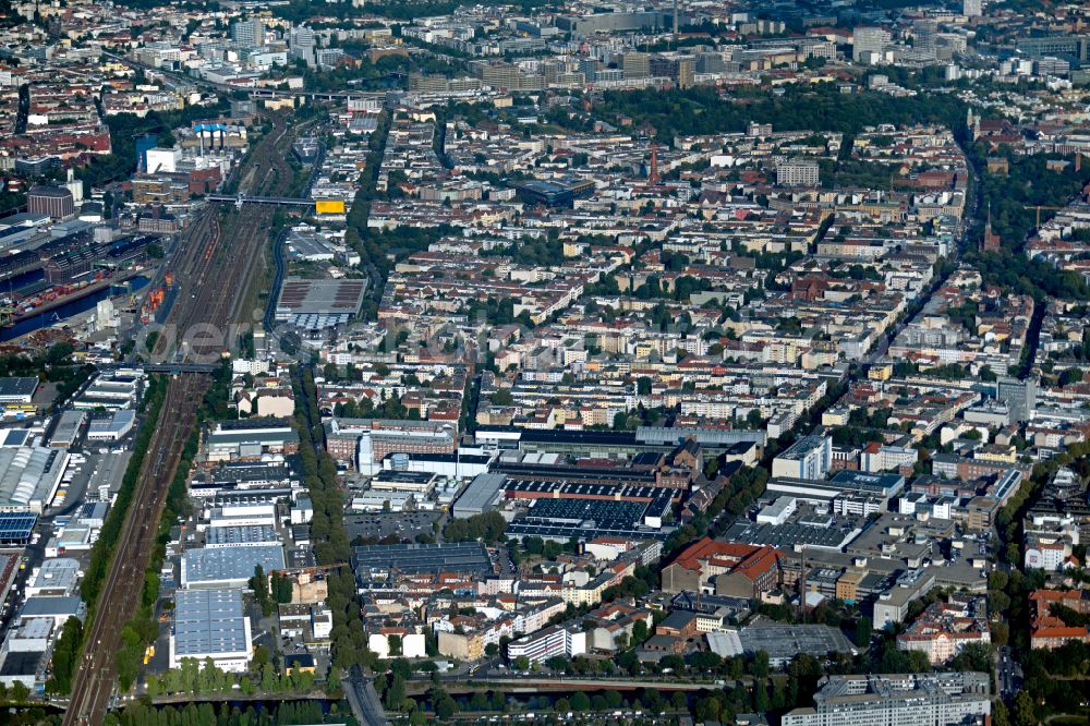 Berlin from above - City view on down town with dem Berliner Westhafen, den Hallen of Berliner Grossmarkt and den Gebaeuden of Siemens Energy AG Gasturbinenwerk Berlin in Berlin, Germany