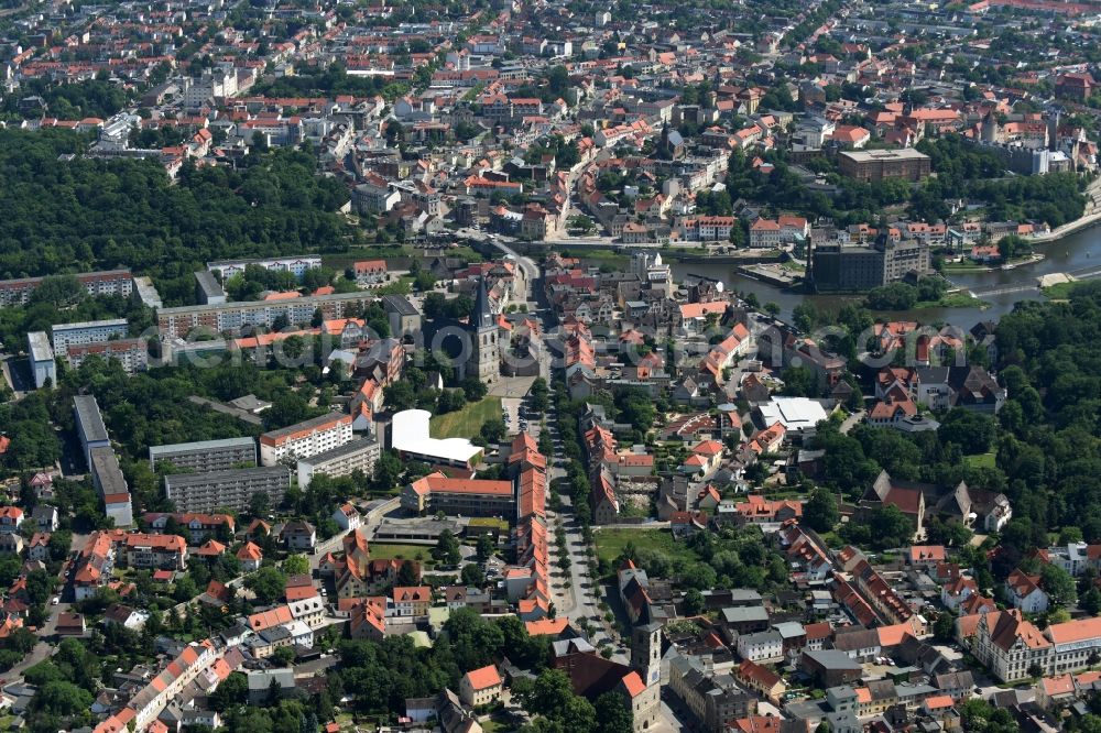 Aerial photograph Bernburg (Saale) - City view of the city area of Bernburg (Saale) in the state Saxony-Anhalt along the Breite street