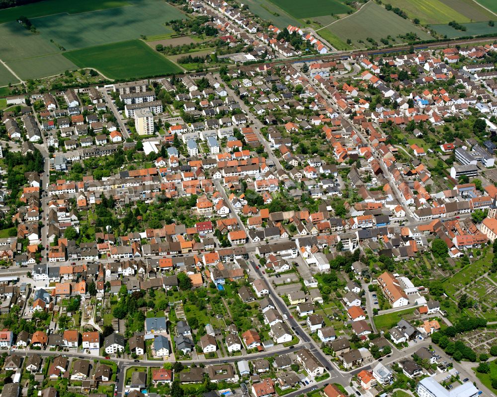 Aerial image Blankenloch - City view on down town in Blankenloch in the state Baden-Wuerttemberg, Germany