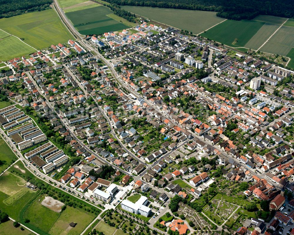 Blankenloch from above - City view on down town in Blankenloch in the state Baden-Wuerttemberg, Germany