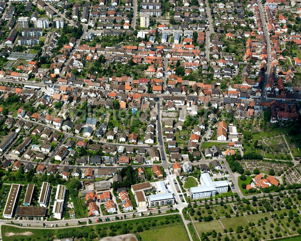 Blankenloch from the bird's eye view: City view on down town in Blankenloch in the state Baden-Wuerttemberg, Germany