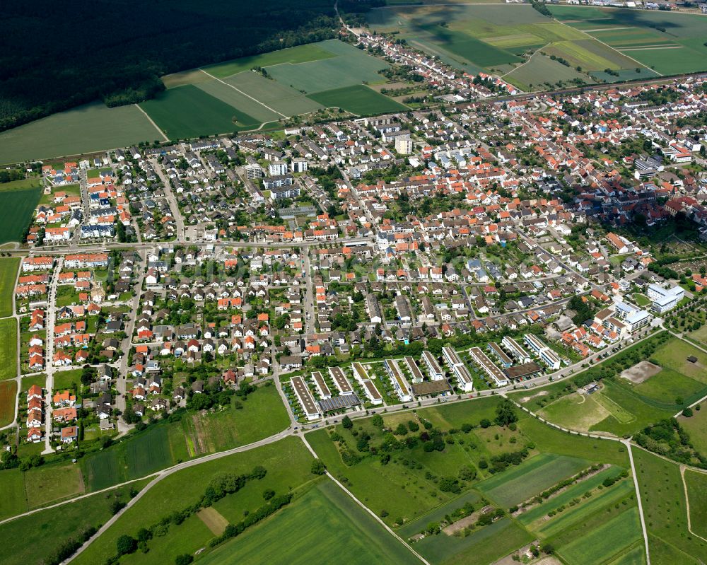 Aerial photograph Blankenloch - City view on down town in Blankenloch in the state Baden-Wuerttemberg, Germany