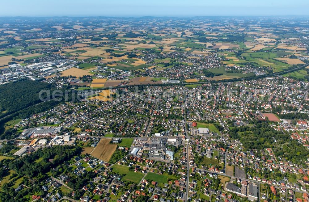 Bünde from the bird's eye view: City view of the inner-city area at the motor way A30 in Buende in the state North Rhine-Westphalia