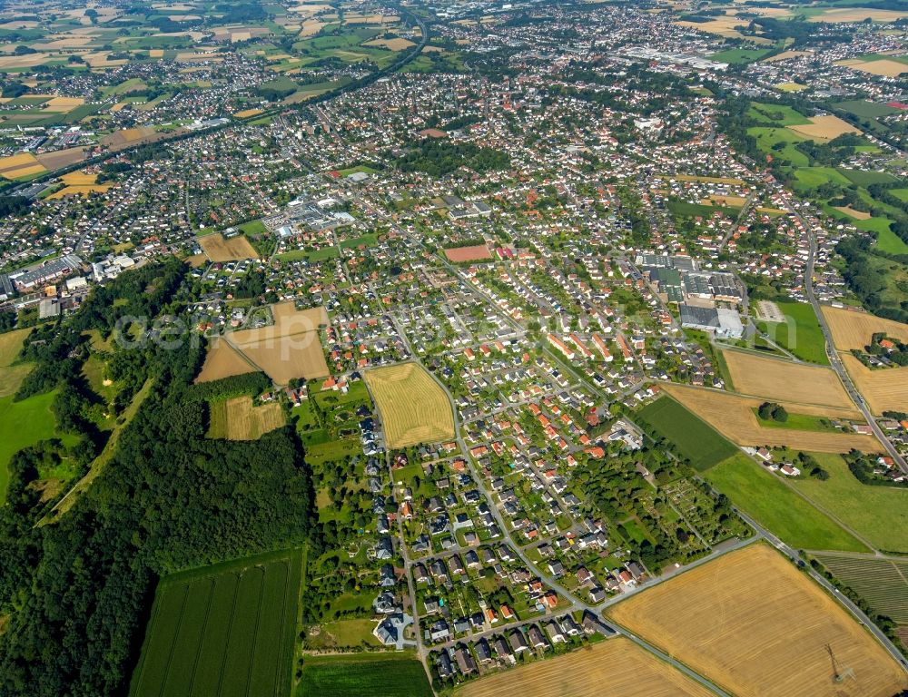 Aerial image Bünde - City view of the inner-city area at the motor way A30 in Buende in the state North Rhine-Westphalia