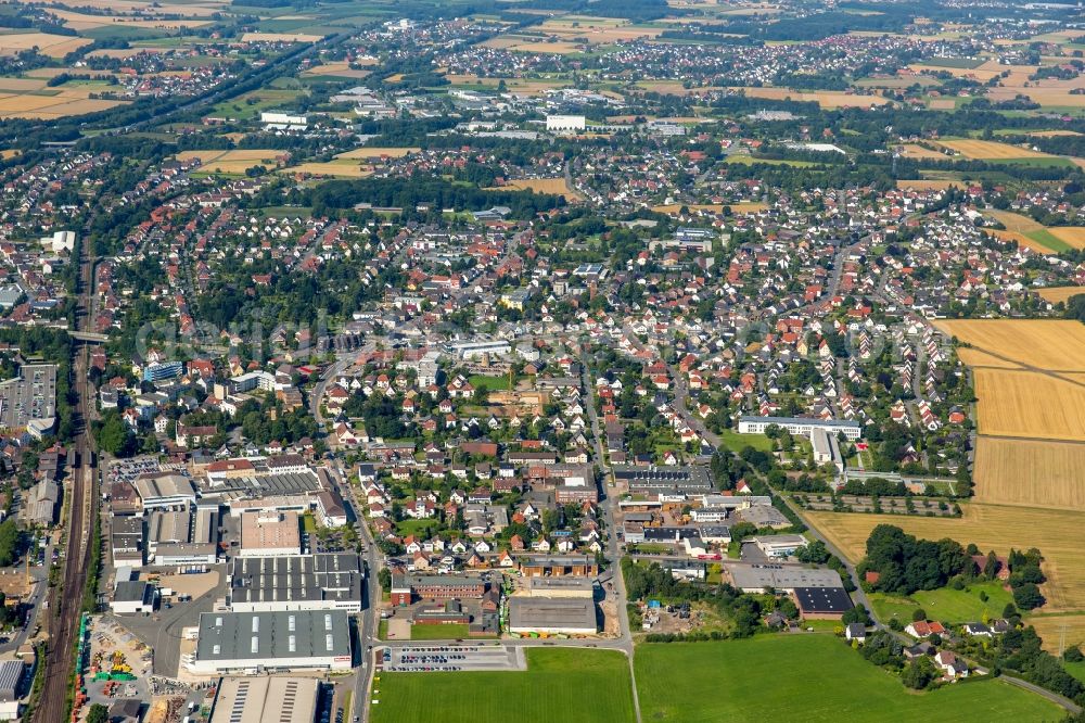 Bünde from above - City view of the inner-city area at the motor way BAB A30 in Buende in the state North Rhine-Westphalia