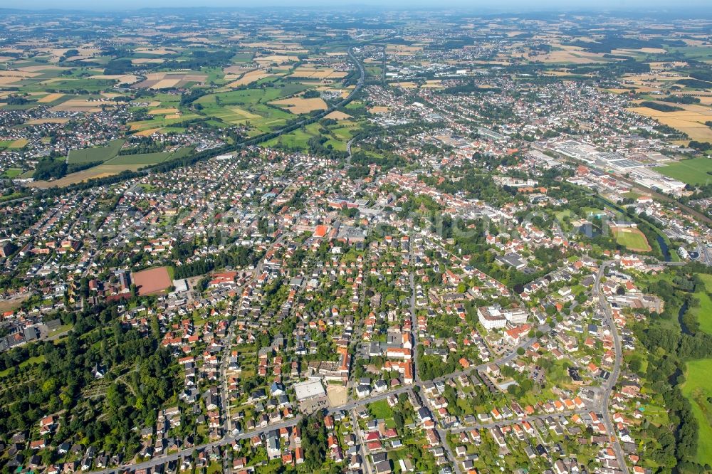 Bünde from the bird's eye view: City view of the inner-city area at the motor way BAB A30 in Buende in the state North Rhine-Westphalia