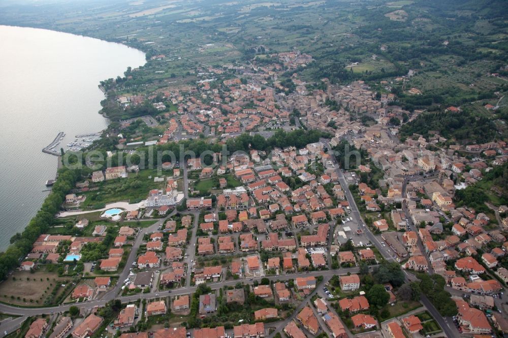 Bolsena from the bird's eye view: Cityscape of downtown area in Bolsena on the northern edge of Lake Bolsena in Lazio in Italy