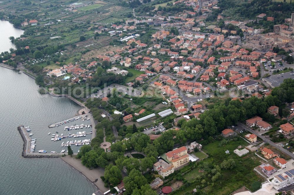 Aerial image Bolsena - Cityscape of downtown area in Bolsena on the northern edge of Lake Bolsena in Lazio in Italy