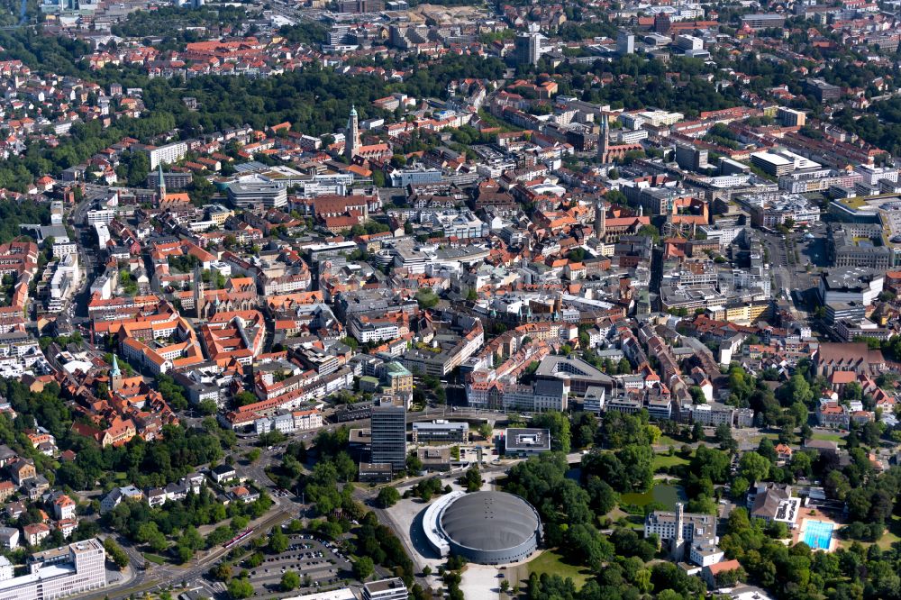 Aerial photograph Braunschweig - City view on down town in the district Innenstadt in Brunswick in the state Lower Saxony, Germany