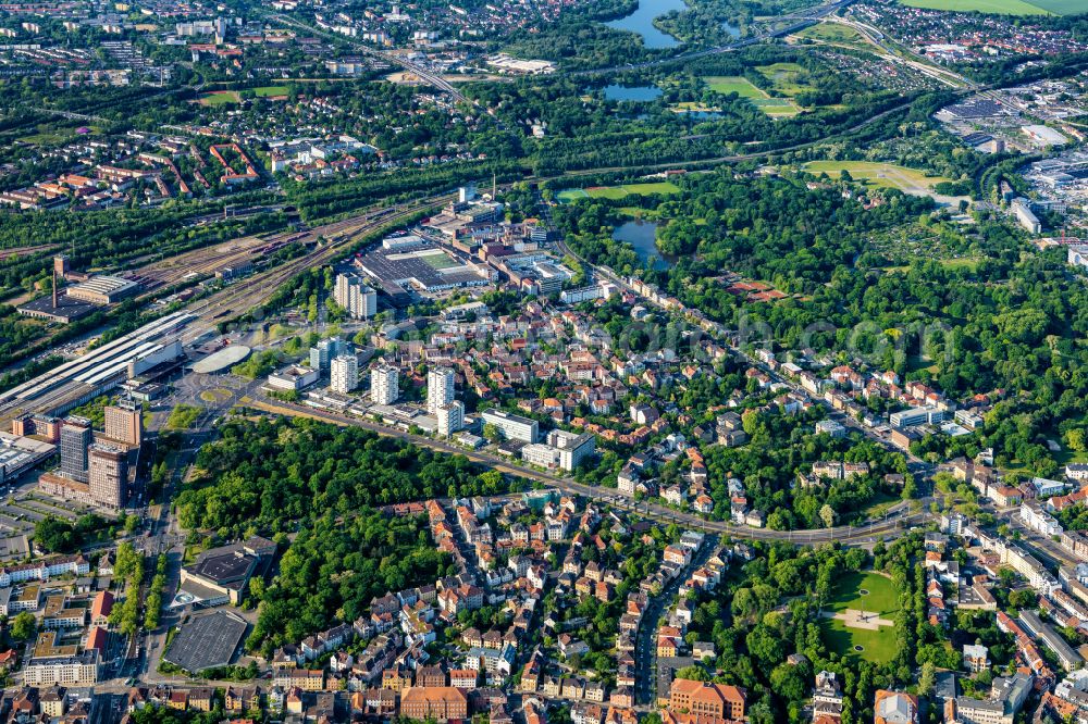 Braunschweig from above - City view on down town on street Kurt-Schumacher-Strasse in Brunswick in the state Lower Saxony, Germany