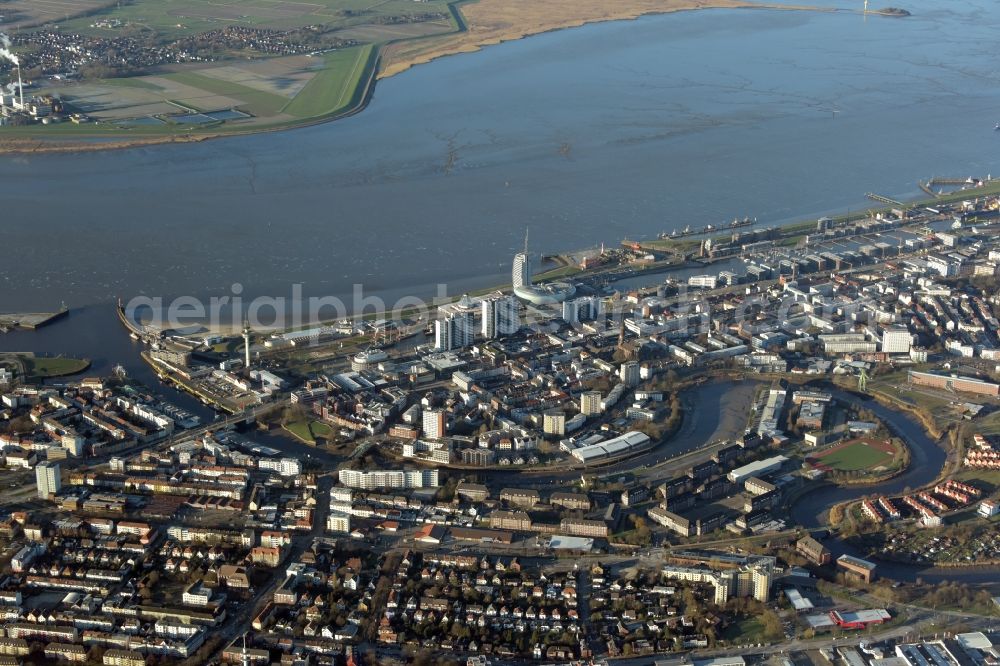 Bremerhaven from the bird's eye view: City view of the city area of in Bremerhaven in the state Bremen, Germany