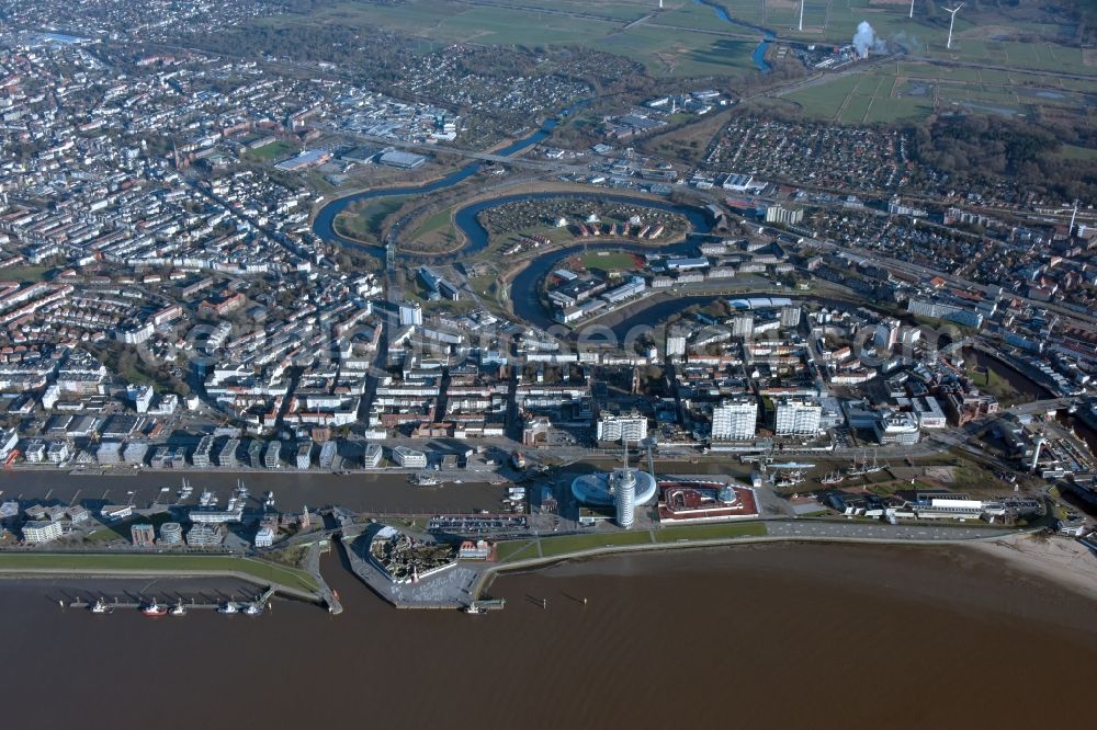 Bremerhaven from the bird's eye view: City view of the city area of in Bremerhaven in the state Bremen, Germany