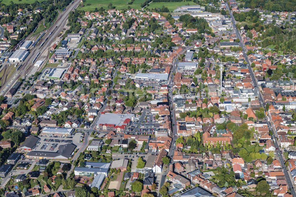 Bremervörde from above - City view on down town in Bremervoerde on Alte Strasse in the state Lower Saxony, Germany