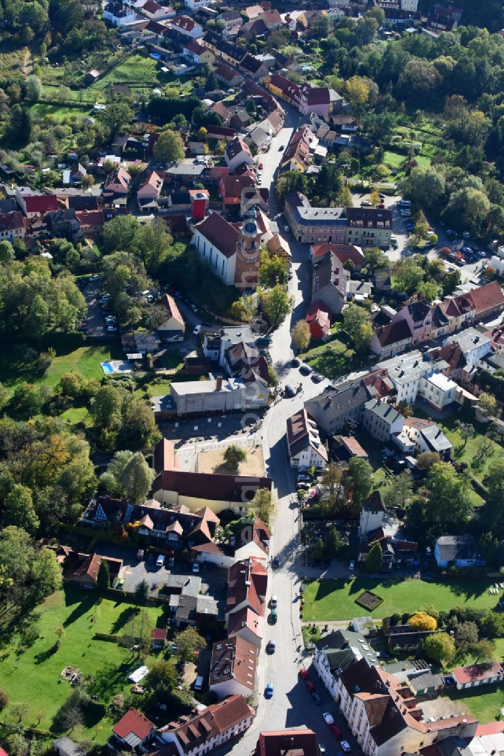 Buckow (Märkische Schweiz) from above - City view of the city area of in Buckow (Maerkische Schweiz) in the state Brandenburg, Germany