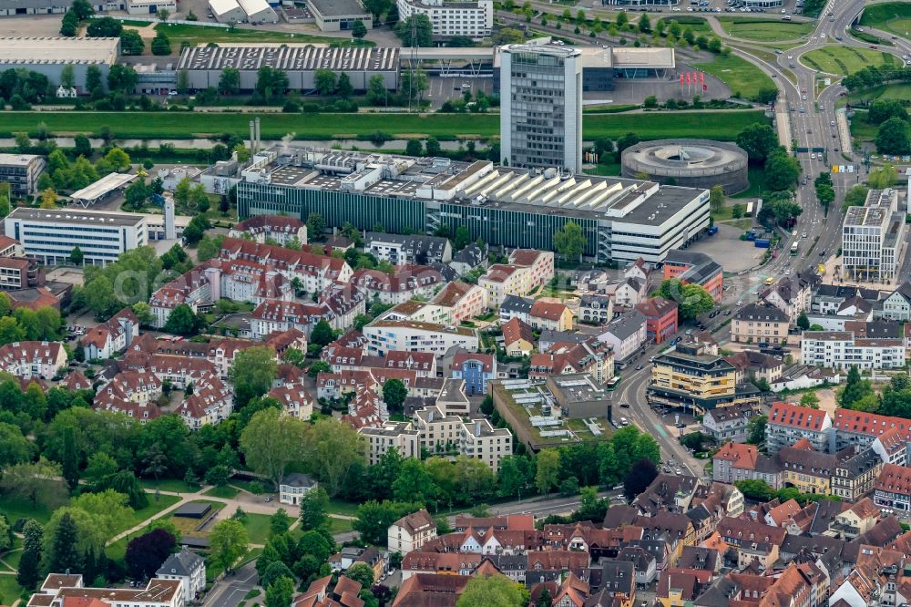 Aerial photograph Offenburg - City view on down town Mit Burda Medien and Messegelaende in Offenburg in the state Baden-Wurttemberg, Germany