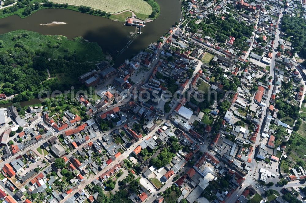 Calbe (Saale) from above - City view of the city area of in Calbe (Saale) in the state Saxony-Anhalt