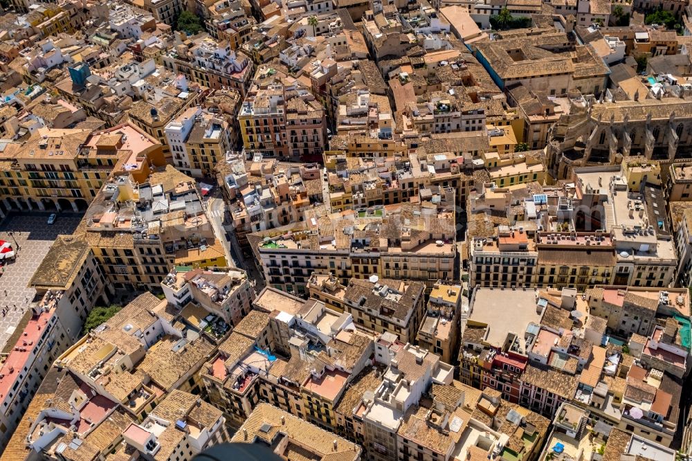 Palma from the bird's eye view: City view on down town on Carrer de la Bosseria - Carrer de Colom in the district Centre in Palma in Balearic island of Mallorca, Spain