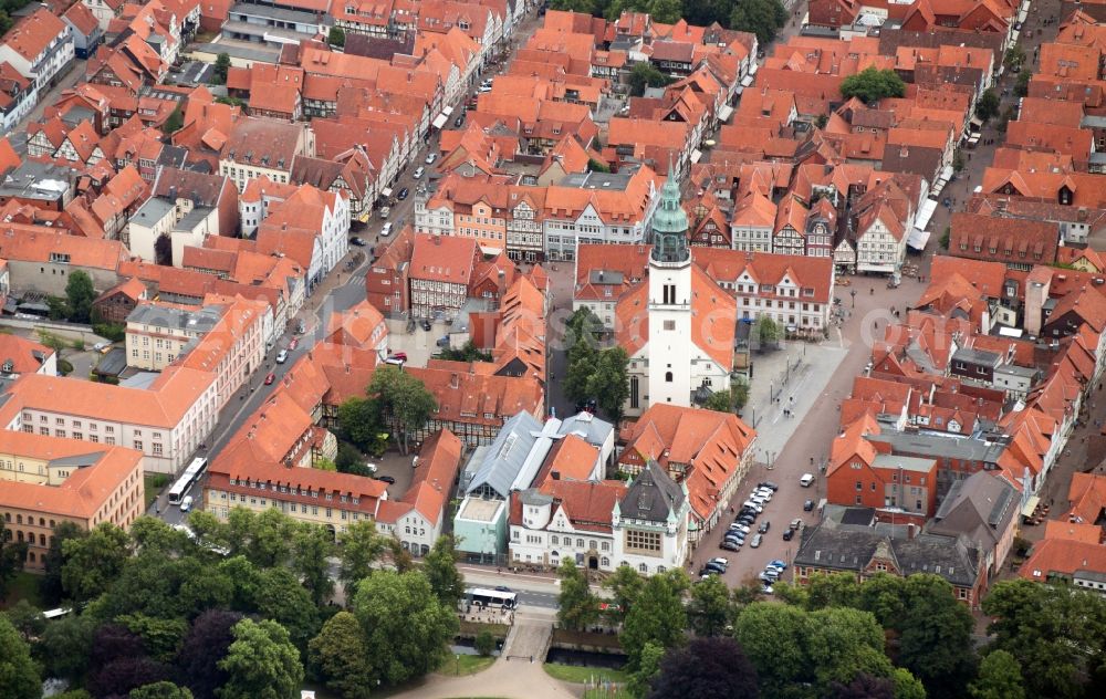 Aerial image Celle - City view from the center of in Celle in the state Lower Saxony ans Church St. Marien