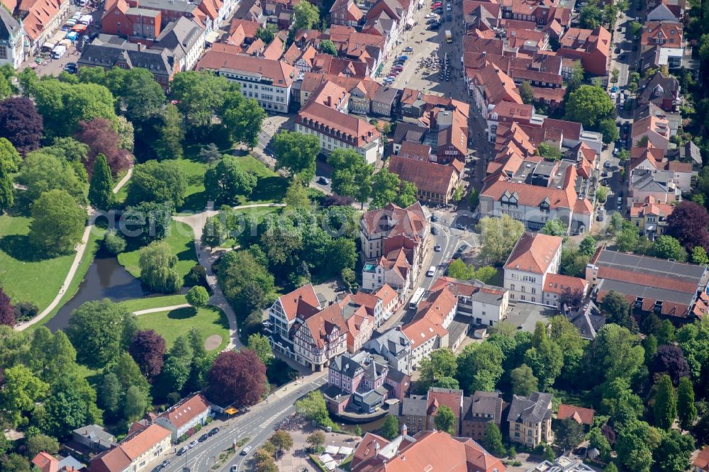 Celle from above - City view from the center of in Celle in the state Lower Saxony ans Church St. Marien