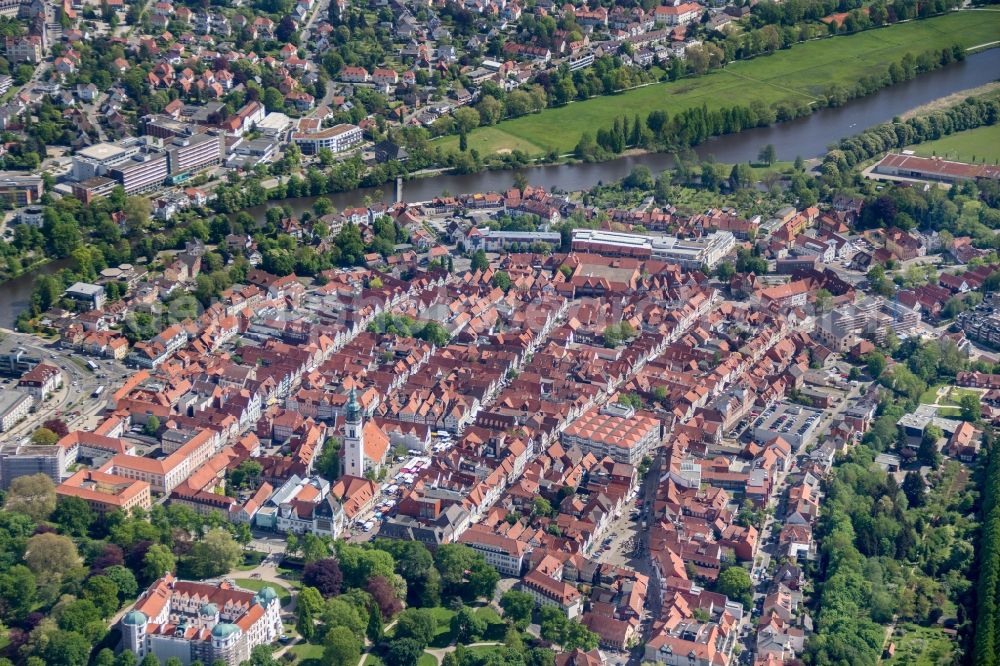 Celle from the bird's eye view: City view from the center of in Celle in the state Lower Saxony ans Church St. Marien