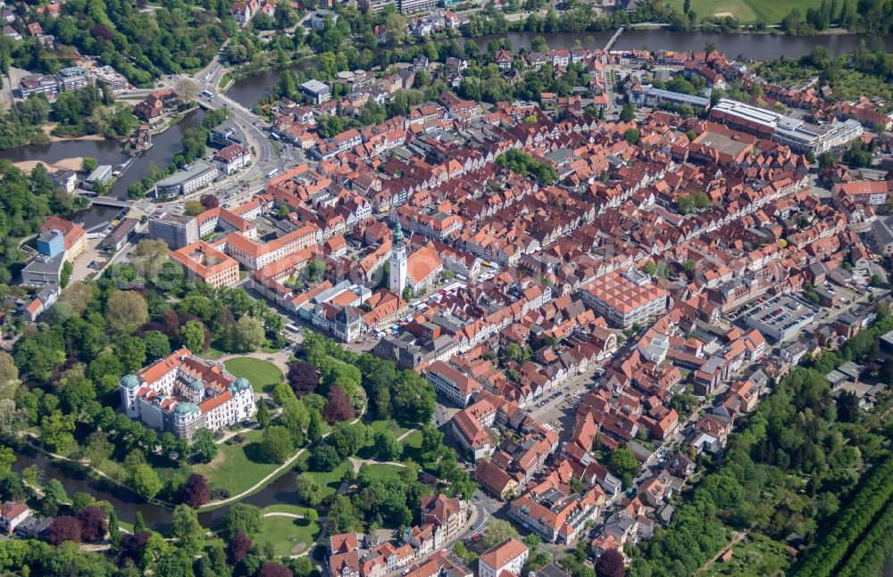 Aerial photograph Celle - City view from the center of in Celle in the state Lower Saxony ans Church St. Marien