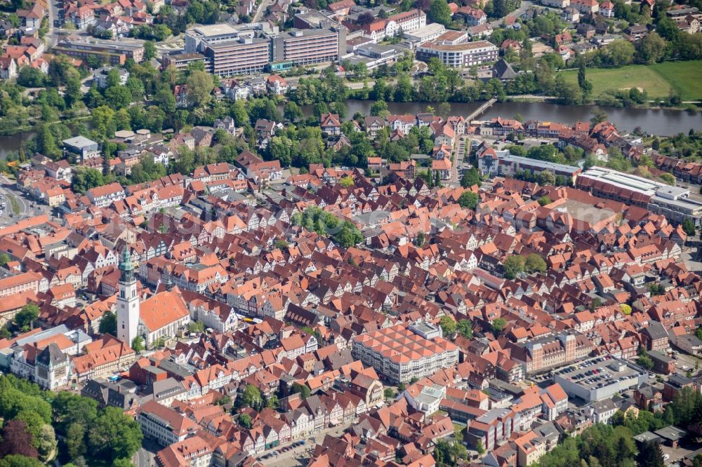 Aerial photograph Celle - City view from the center of in Celle in the state Lower Saxony ans Church St. Marien