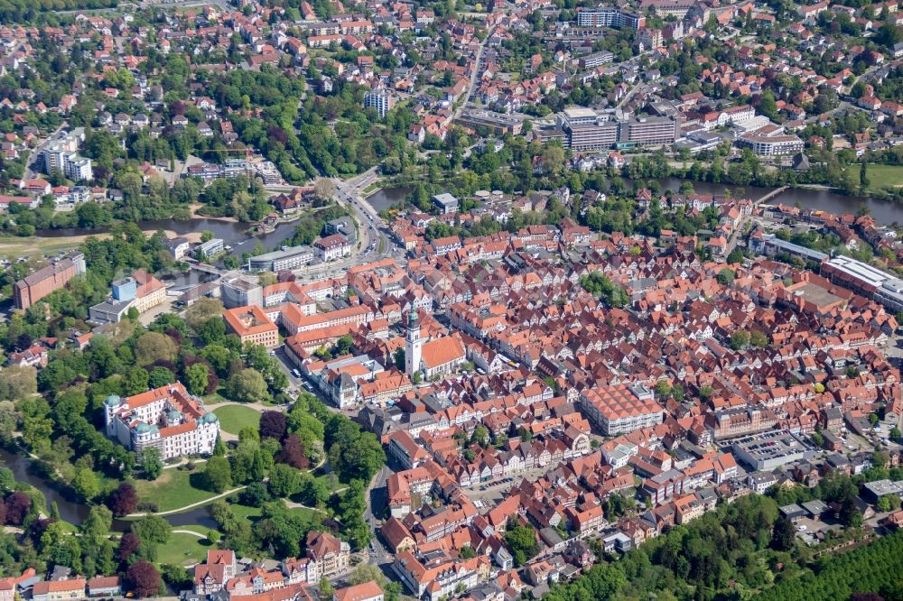 Celle from the bird's eye view: City view from the center of in Celle in the state Lower Saxony ans Church St. Marien