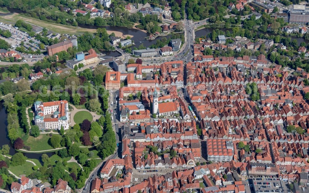 Aerial image Celle - City view from the center of in Celle in the state Lower Saxony ans Church St. Marien