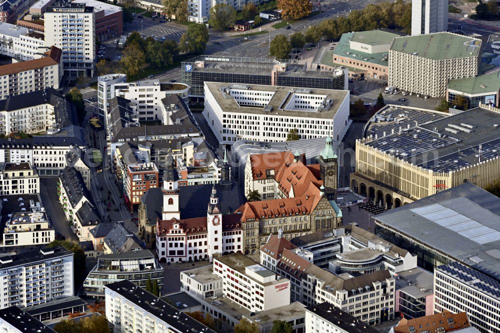 Aerial photograph Chemnitz - City view on down town on street Markt in Chemnitz in the state Saxony, Germany