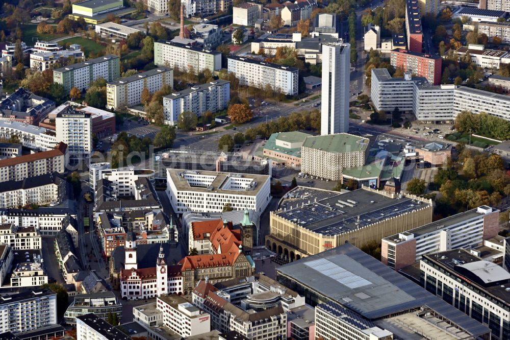 Chemnitz from above - City view on down town on street Markt in Chemnitz in the state Saxony, Germany