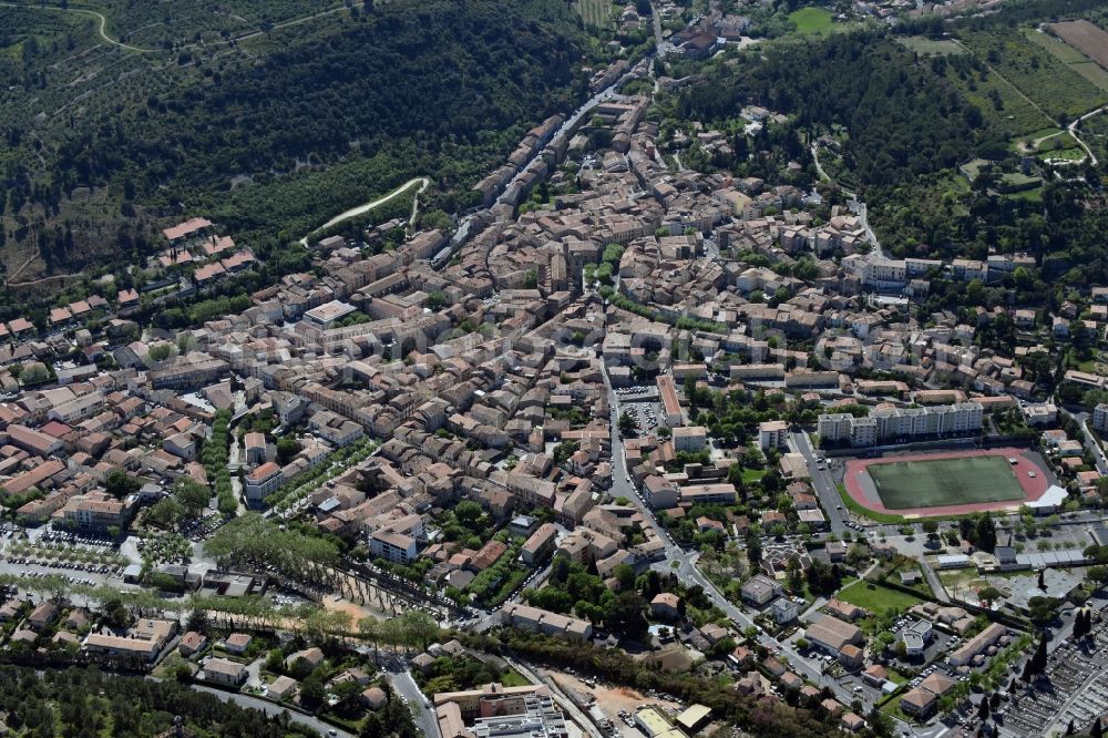 Clermont-l'Hérault from the bird's eye view: City view of the city area of in Clermont-l'Herault in Languedoc-Roussillon Midi-Pyrenees, France