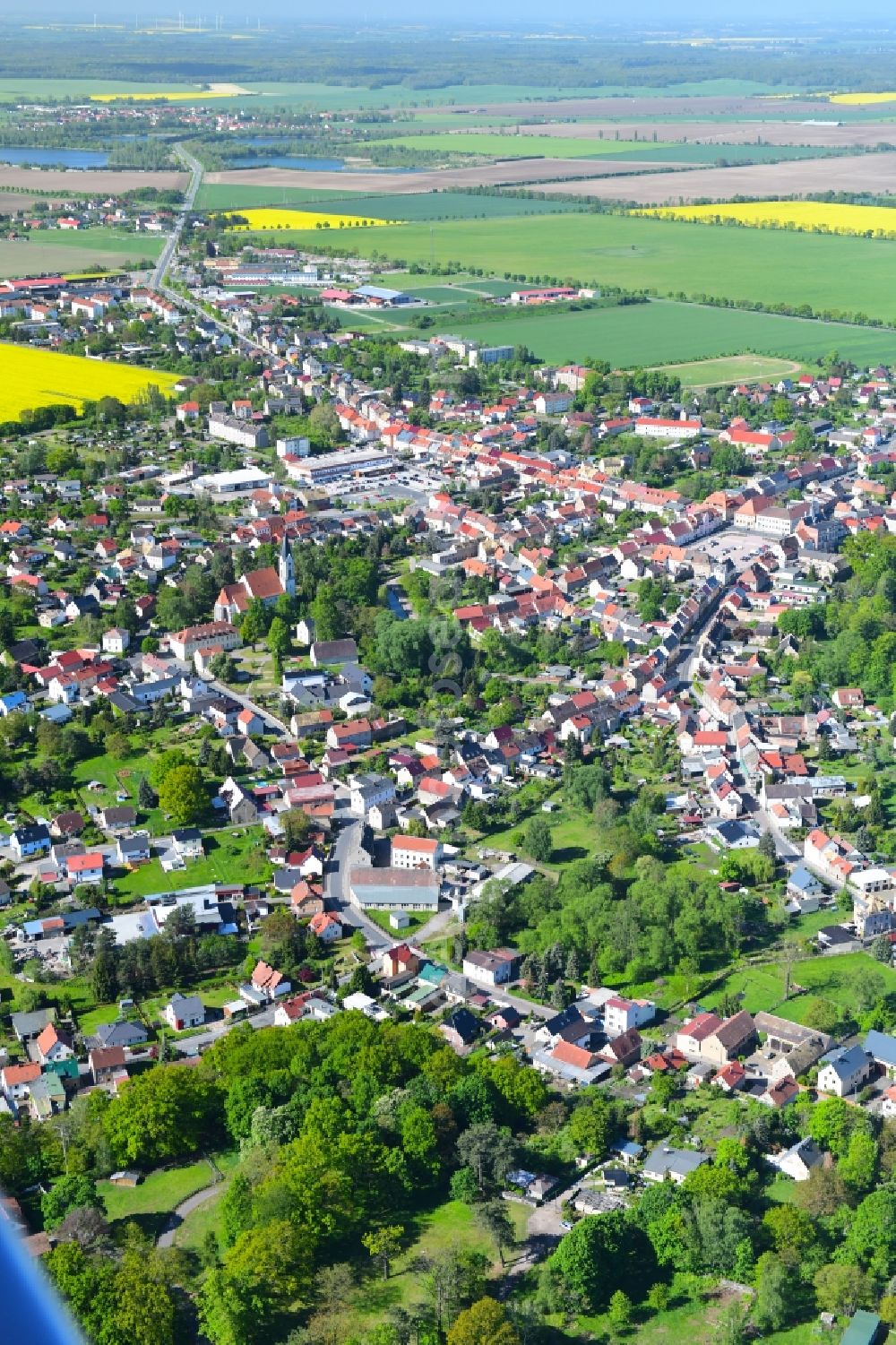 Aerial image Dahlen - City view on down town in Dahlen in the state Saxony, Germany