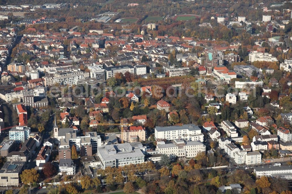 Aerial image Darmstadt - City view of the city area of in Darmstadt in the state Hesse. In the middle: the buildings of the Agaplesion Elisabethen Medizinisches Versorgungzentrum gGmbH