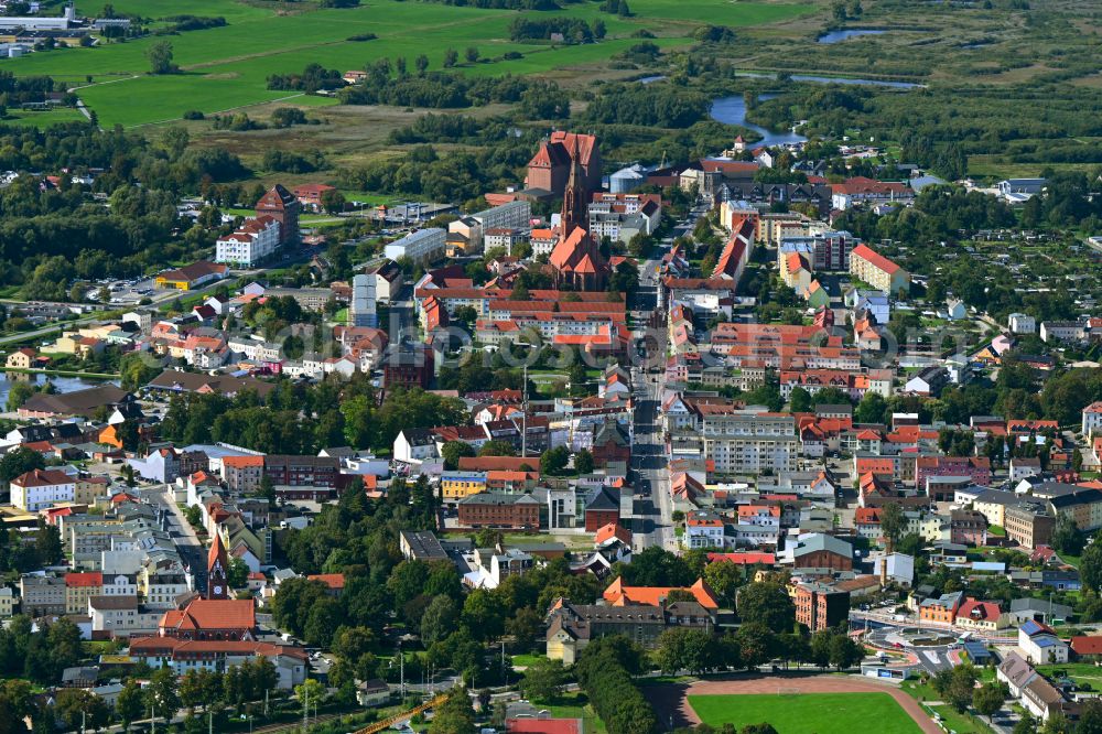 Demmin from above - City view on down town in Demmin in the state Mecklenburg - Western Pomerania, Germany