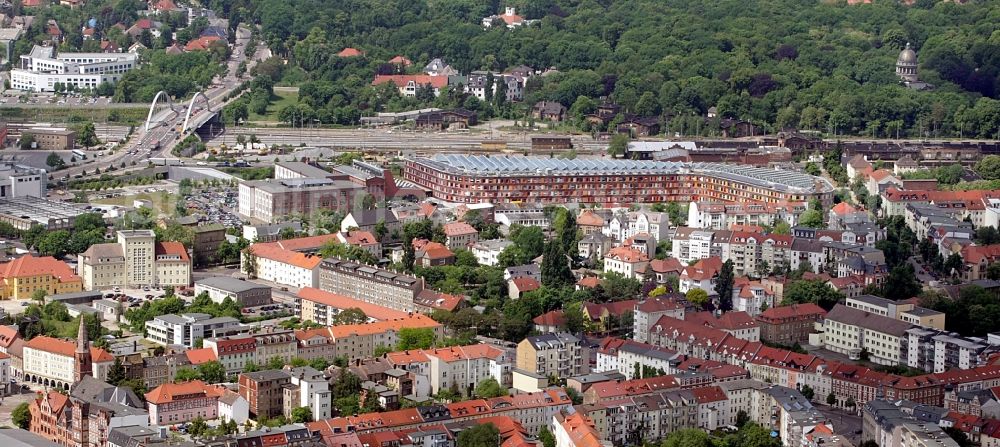 Dessau-Roßlau from the bird's eye view: City view of the city area of in Dessau-Rosslau in the state Saxony-Anhalt, Germany