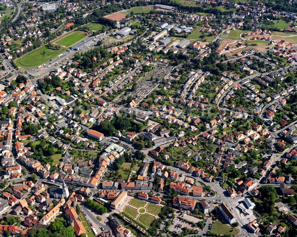 Dorf-Erbach from above - City view on down town in Dorf-Erbach in the state Hesse, Germany