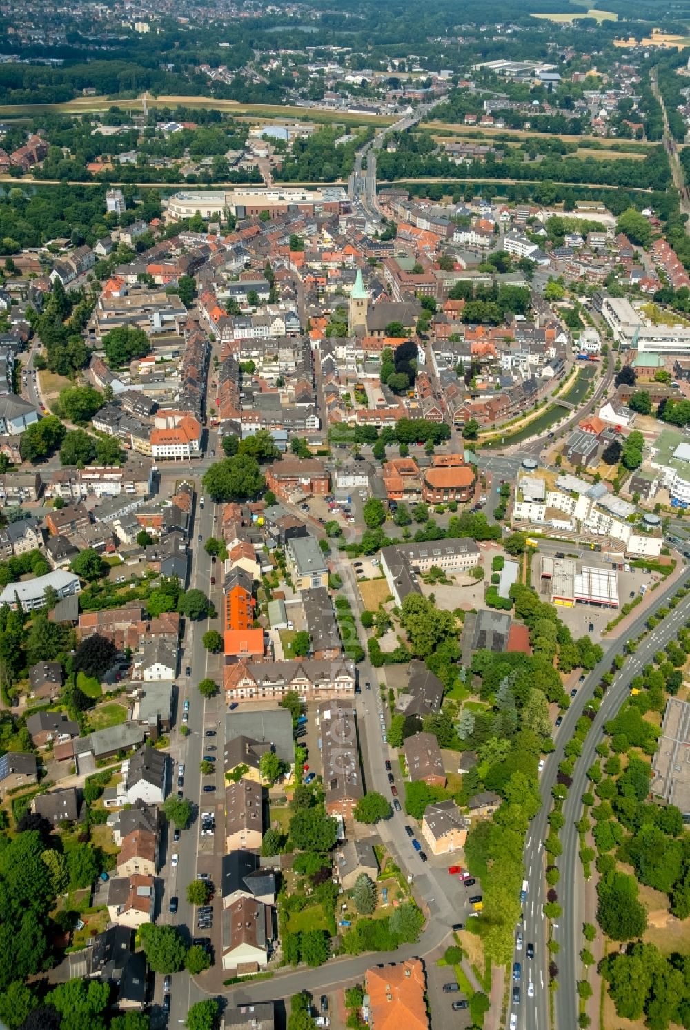 Dorsten from above - City view of the city area of in Dorsten in the state North Rhine-Westphalia, Germany