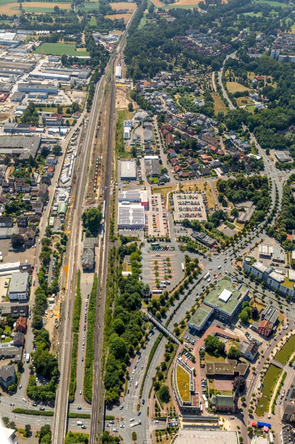 Dorsten from the bird's eye view: City view of the city area of in Dorsten in the state North Rhine-Westphalia, Germany