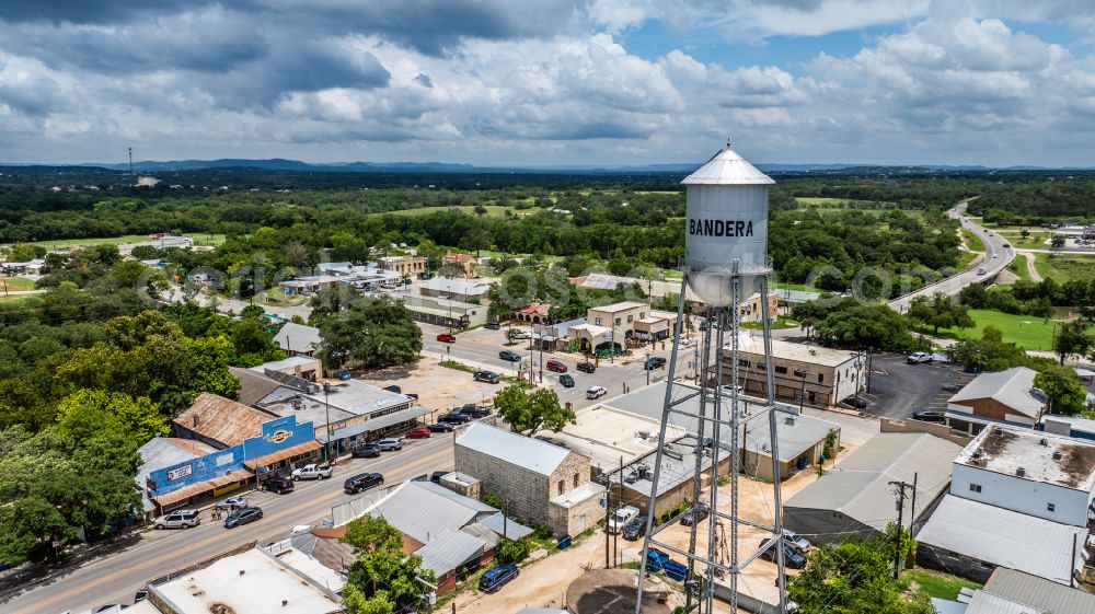 Bandera from above - City view on down town Downtown on street Main Street in Bandera in Texas, United States of America