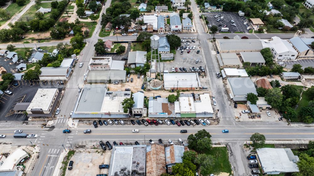 Bandera from the bird's eye view: City view on down town Downtown on street Main Street in Bandera in Texas, United States of America