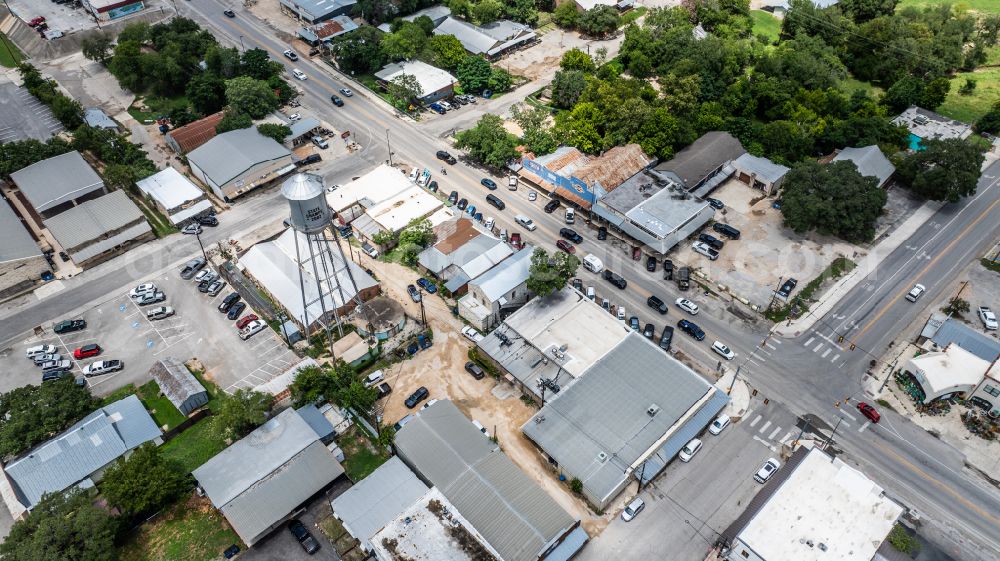 Bandera from the bird's eye view: City view on down town Downtown on street Main Street in Bandera in Texas, United States of America