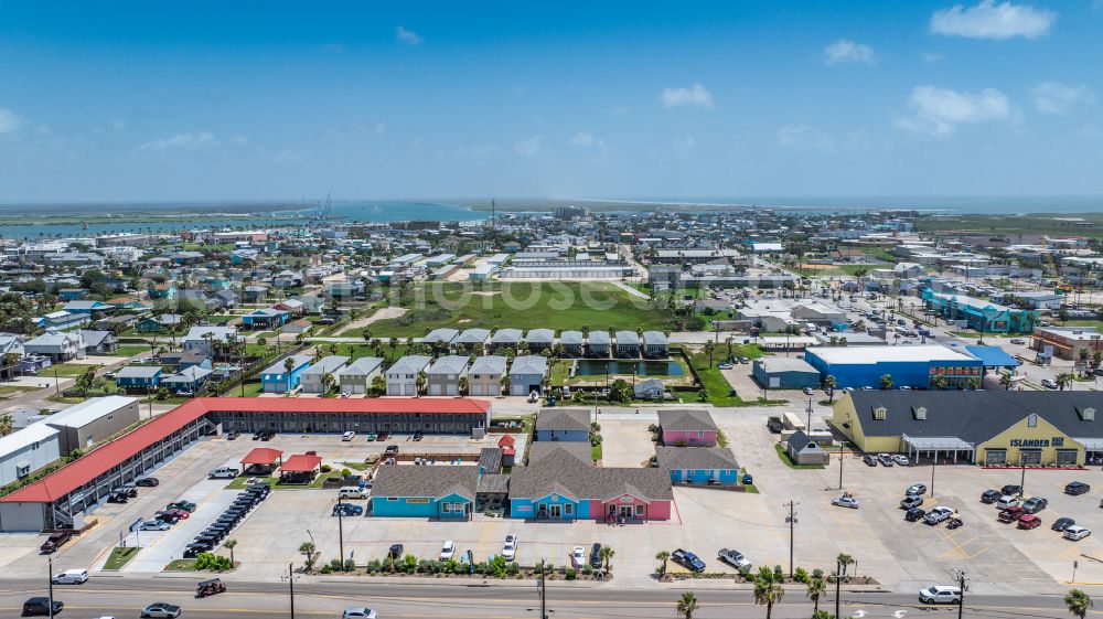 Port Aransas from above - City view on down town Downtown on street West Avenue G in Port Aransas in Texas, United States of America