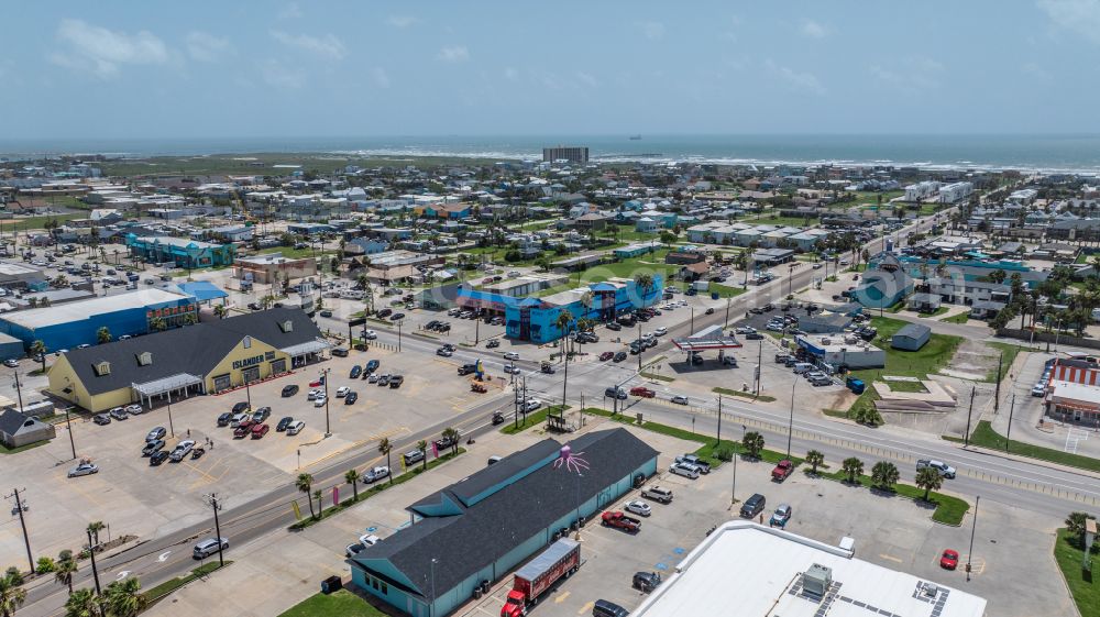 Aerial image Port Aransas - City view on down town Downtown on street West Avenue G in Port Aransas in Texas, United States of America